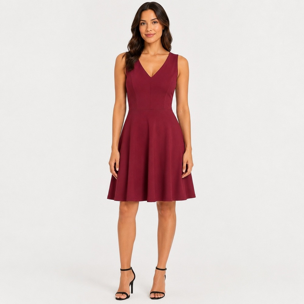 Lulus Burgundy V-Neck Sleeveless Fit and Dlare Skater Dress Size Large NWT